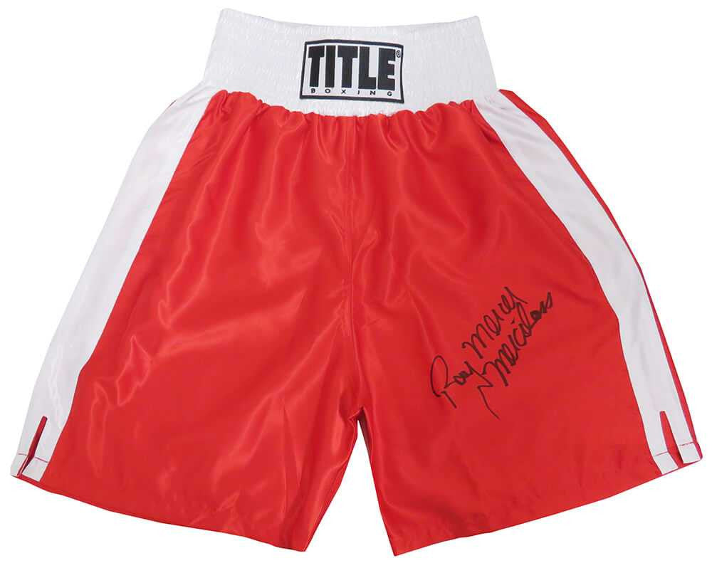 Ray Mercer Signed Title Red With White Trim Boxing Trunks w/Merciless - Schwartz Authenticated