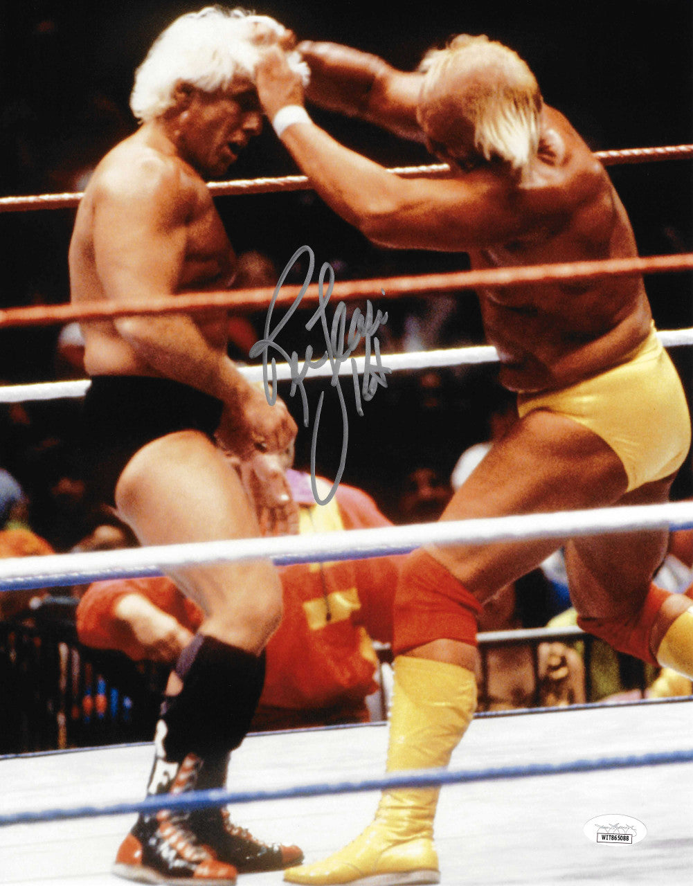 Ric Flair Autographed 11x14 Photo vs. Hulk Hogan "16x" JSA Stock #203604