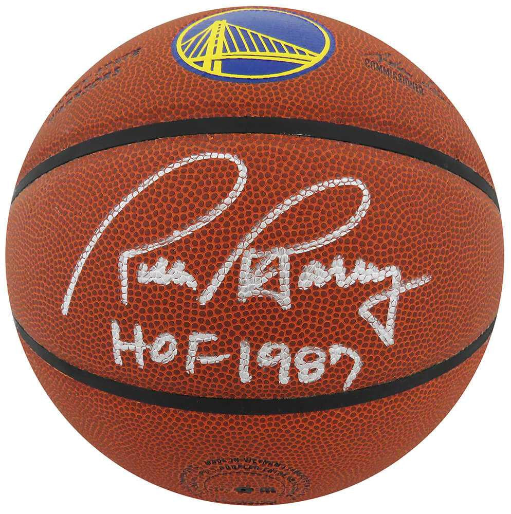 Rick Barry Signed Wilson Golden State Warriors Logo NBA Basketball w/HOF 1987