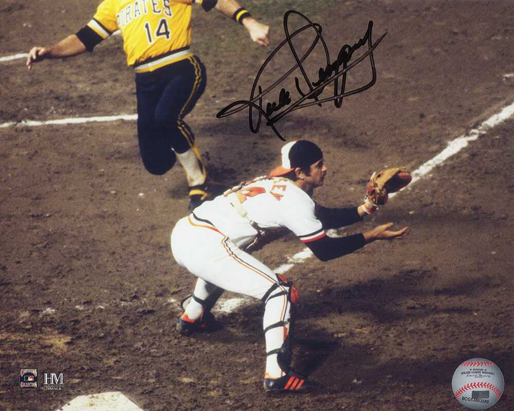 Rick Dempsey Signed Baltimore Orioles 1983 World Series Play At Plate 8x10 Photo - Schwartz Authenticated