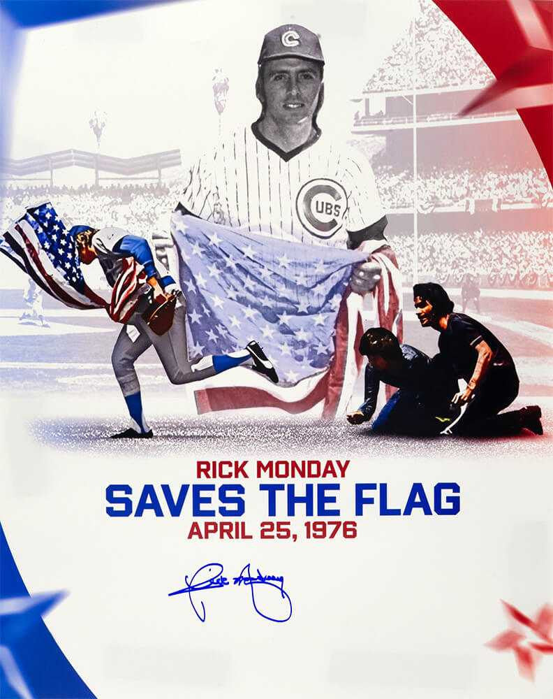 Rick Monday Signed Chicago Cubs Save American Flag Collage 16x20 Photo - Schwartz Authenticated