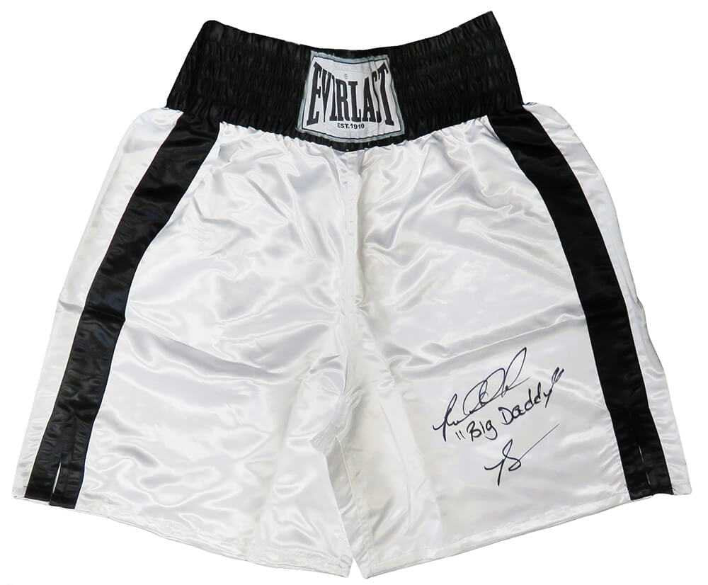 Riddick Bowe Signed Everlast White Boxing Trunks w/Big Daddy - Schwartz Authentic