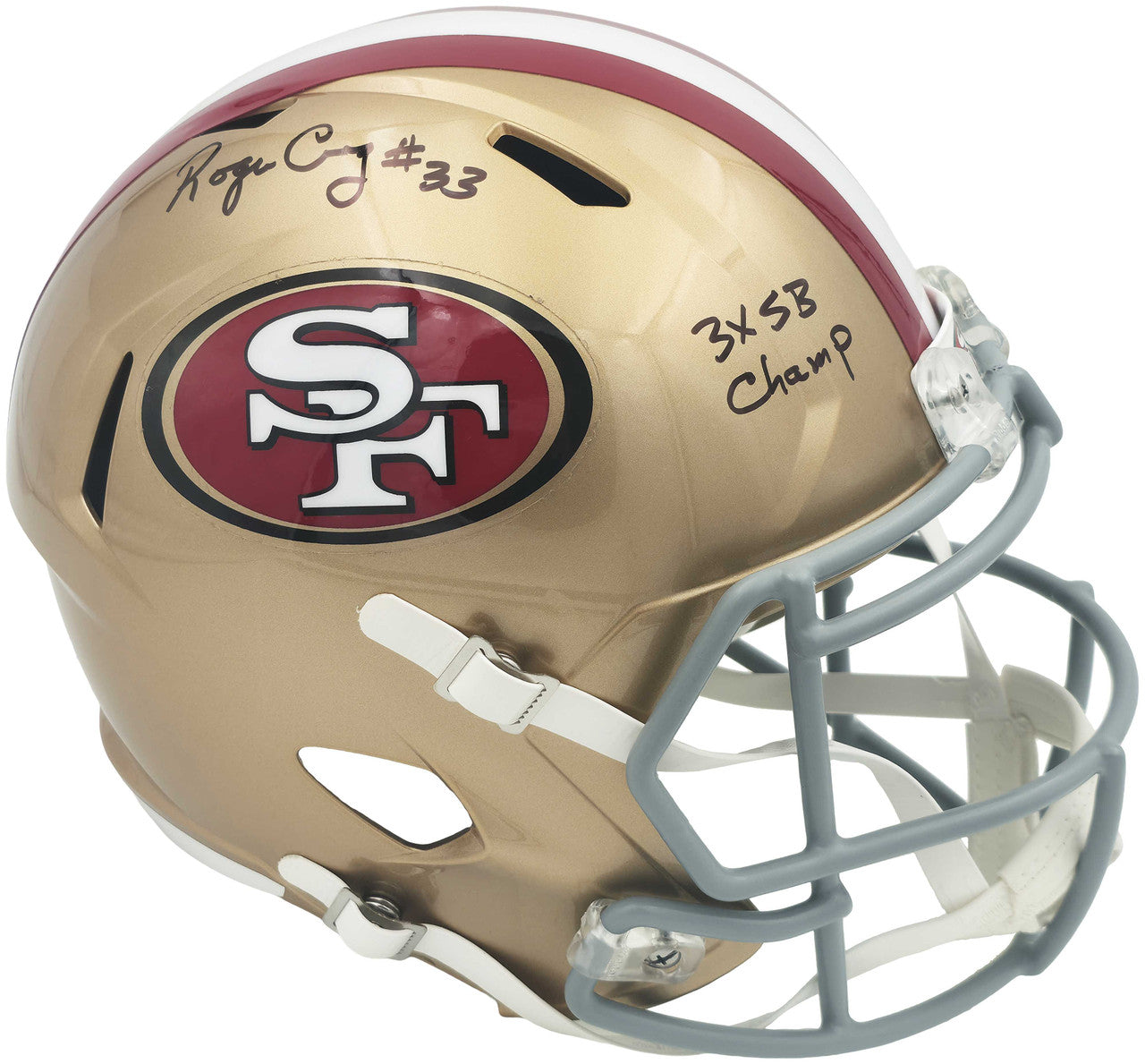 Roger Craig Autographed San Francisco 49ers Gold Full-Size Speed Replica Helmet “3x SB Champs” (Beckett BAS Witness COA)