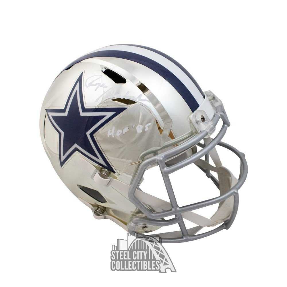 Roger Staubach HOF 85 Autographed Cowboys Chrome Replica Full-Size Football Helmet - BAS COA