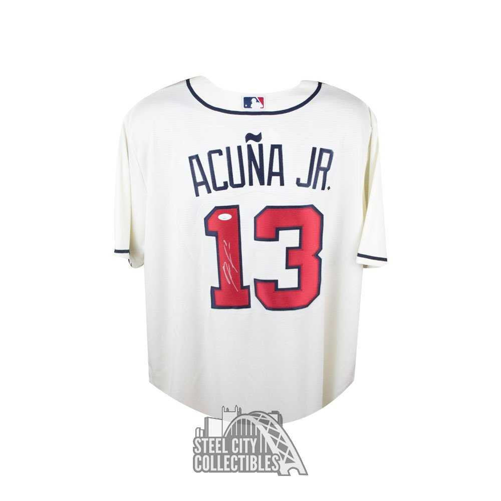 Ronald Acuna Jr Autographed Atlanta Braves Nike Cream Baseball Jersey - JSA COA