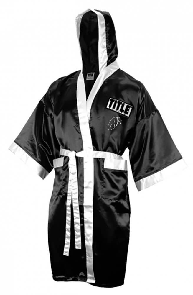 Roy Jones Jr. Signed Title Black With White Trim Boxing Robe With Hood - Schwartz Authenticated