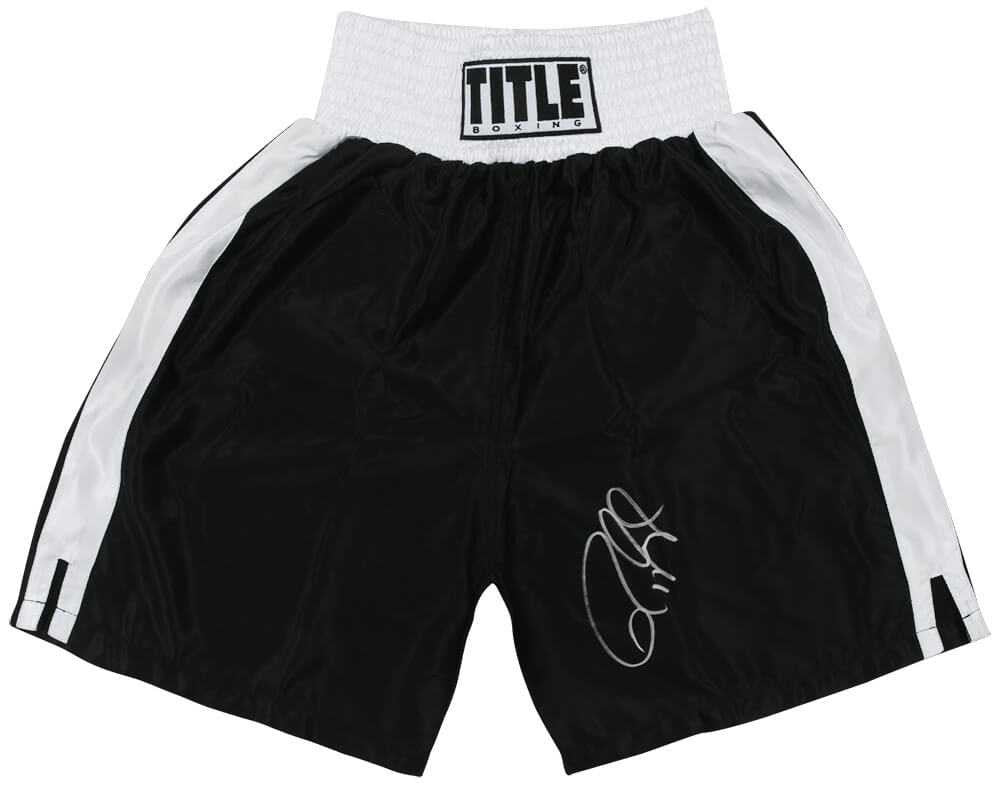 Roy Jones Jr. Signed Title Black With White Trim Boxing Trunks - Schwartz Authenticated