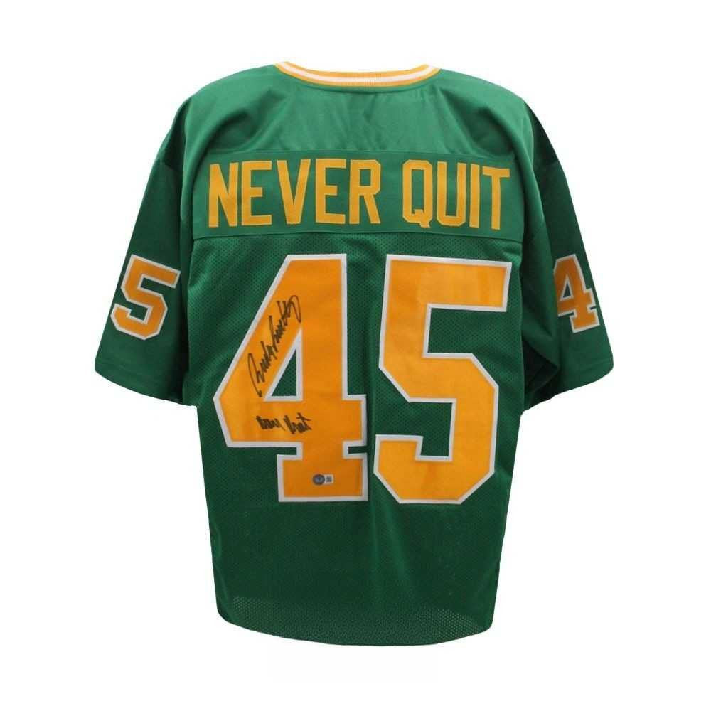 Rudy Ruettiger “Never Quit” Autographed Notre Dame Custom Green Football Jersey – Beckett BAS Certified