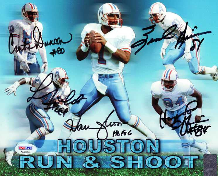 Run & Shoot Autographed 8x10 Photo Houston Oilers "HOF 06" With 5 Signatures Including Warren Moon PSA/DNA Stock #102372