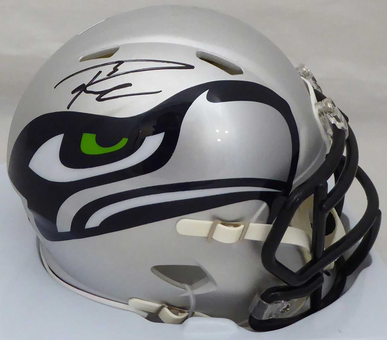 Russell Wilson Autographed AMP Seattle Seahawks Speed Mini Helmet In Black RW Holo