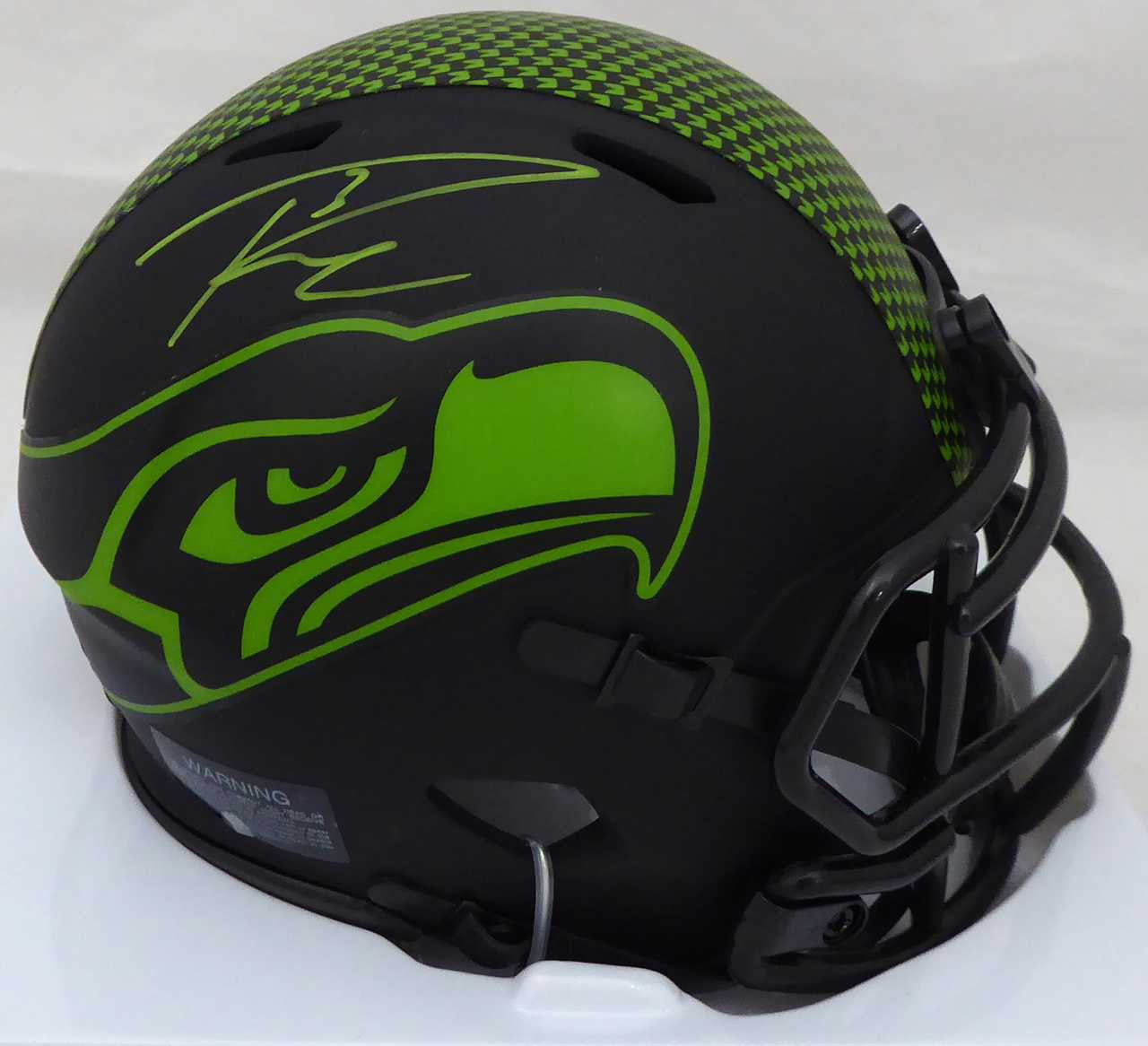 Russell Wilson Autographed Eclipse Black Seattle Seahawks Speed Mini Helmet In Green RW Holo