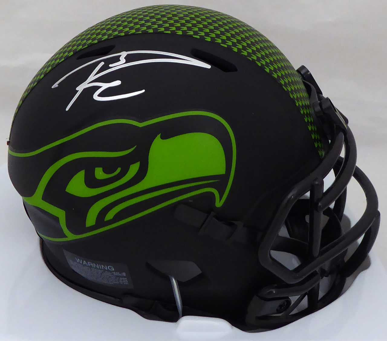Russell Wilson Autographed Eclipse Black Seattle Seahawks Speed Mini Helmet In Silver RW Holo