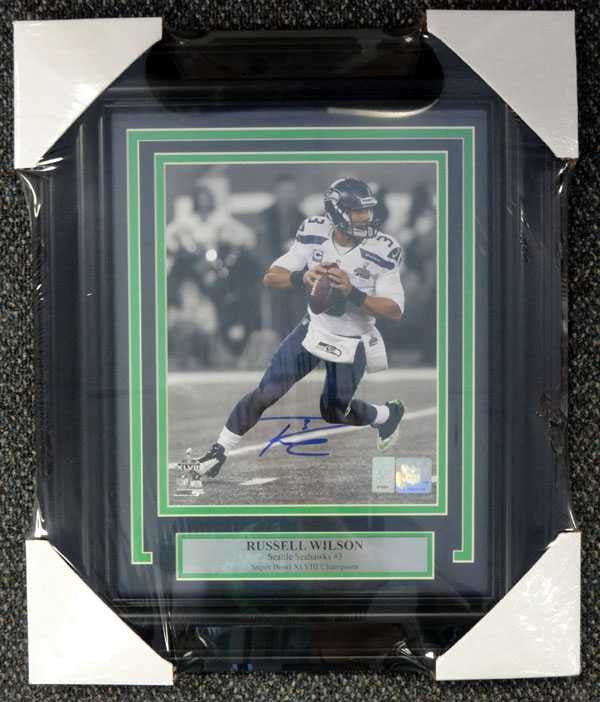 Russell Wilson Autographed Framed 8x10 Photo Seattle Seahawks Super Bowl RW Holo Stock