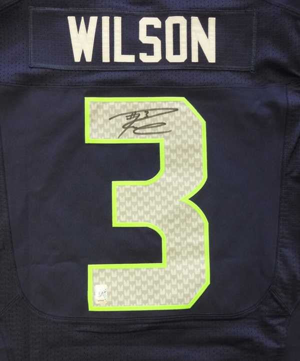 Russell Wilson Autographed Seattle Seahawks Blue Nike Elite Jersey Size 48 RW Holo
