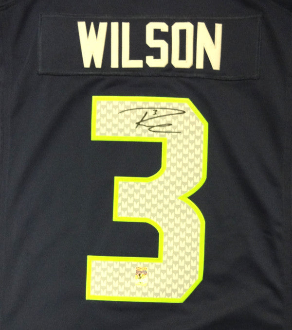 Russell Wilson Autographed Seattle Seahawks Blue Nike Twill Jersey Size L RW Holo