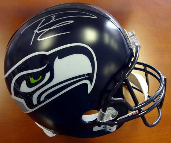 Russell Wilson Autographed Seattle Seahawks Full Size Helmet in Silver RW Holo