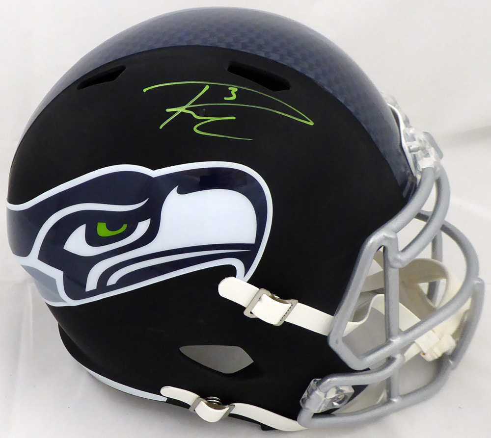 Russell Wilson Autographed Seattle Seahawks Matte Black Speed Full Size Replica Helmet In Green RW Holo