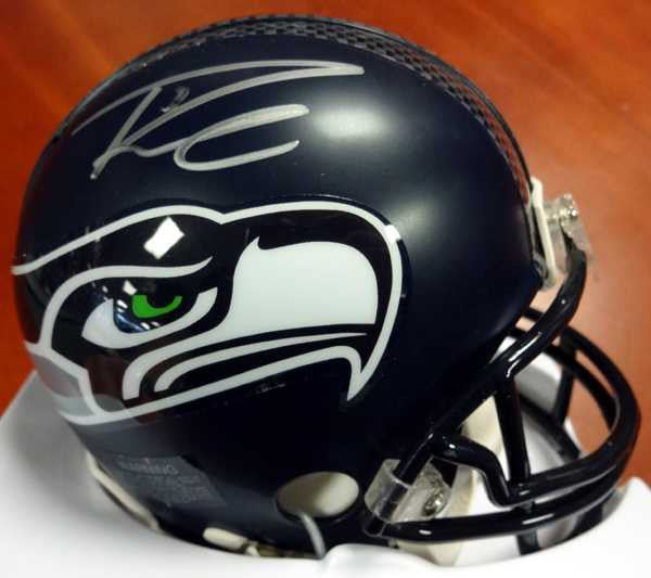 Russell Wilson Autographed Seattle Seahawks Mini Helmet In Silver RW Holo