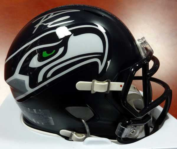 Russell Wilson Autographed Seattle Seahawks Speed Mini Helmet In Silver RW Holo