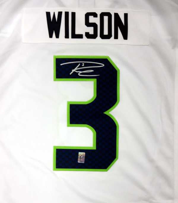 Russell Wilson Autographed Seattle Seahawks White Nike Twill Jersey Size XXL RW Holo Stock