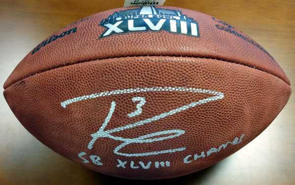 Russell Wilson Autographed Super Bowl Leather Football Seattle Seahawks "SB XLVIII Champs" RW Holo