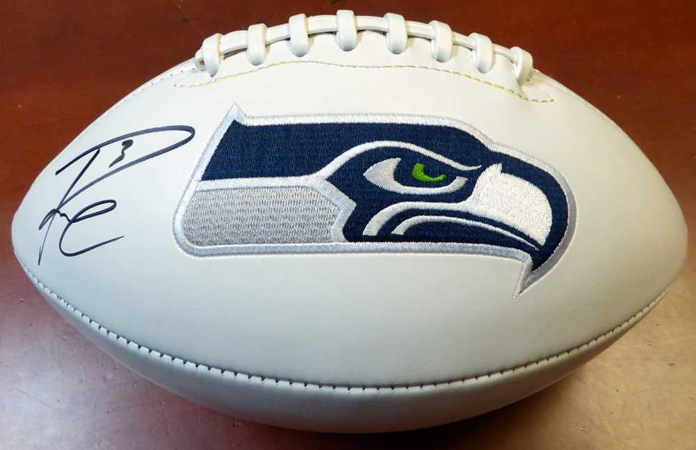 Russell Wilson Autographed White Logo Football Seattle Seahawks RW Holo