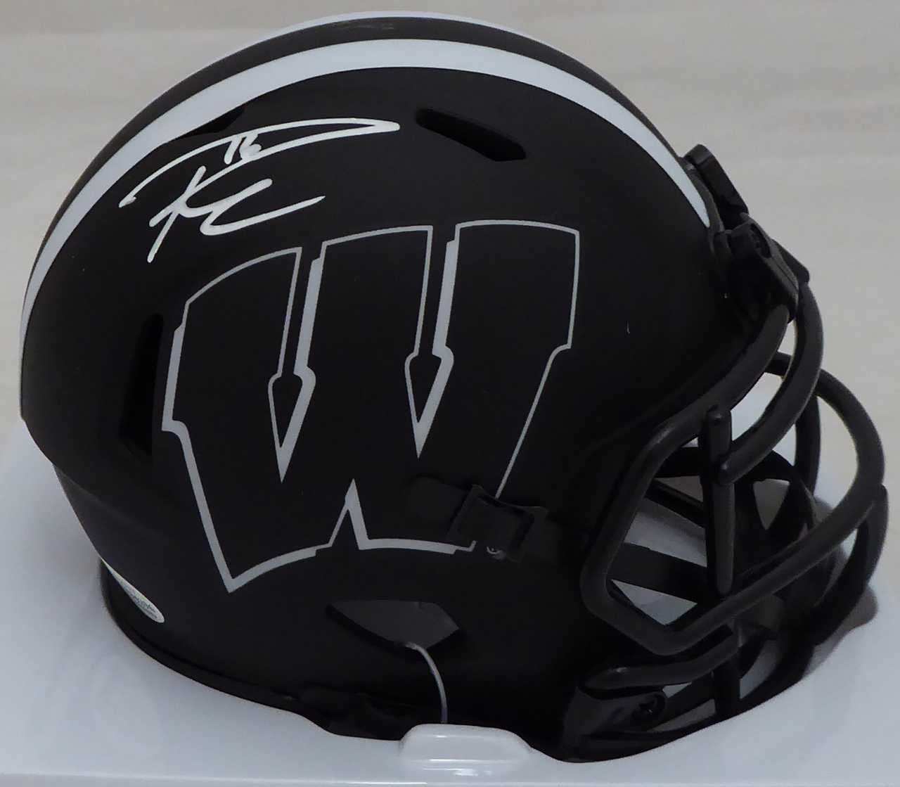 Russell Wilson Autographed Wisconsin Badgers Black Eclipse Speed Mini Helmet RW Holo & Beckett BAS