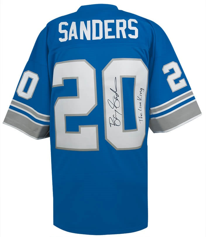 Barry Sanders Signed Lions M&N 1996 Throwback Jersey "Lion King" - Schwartz