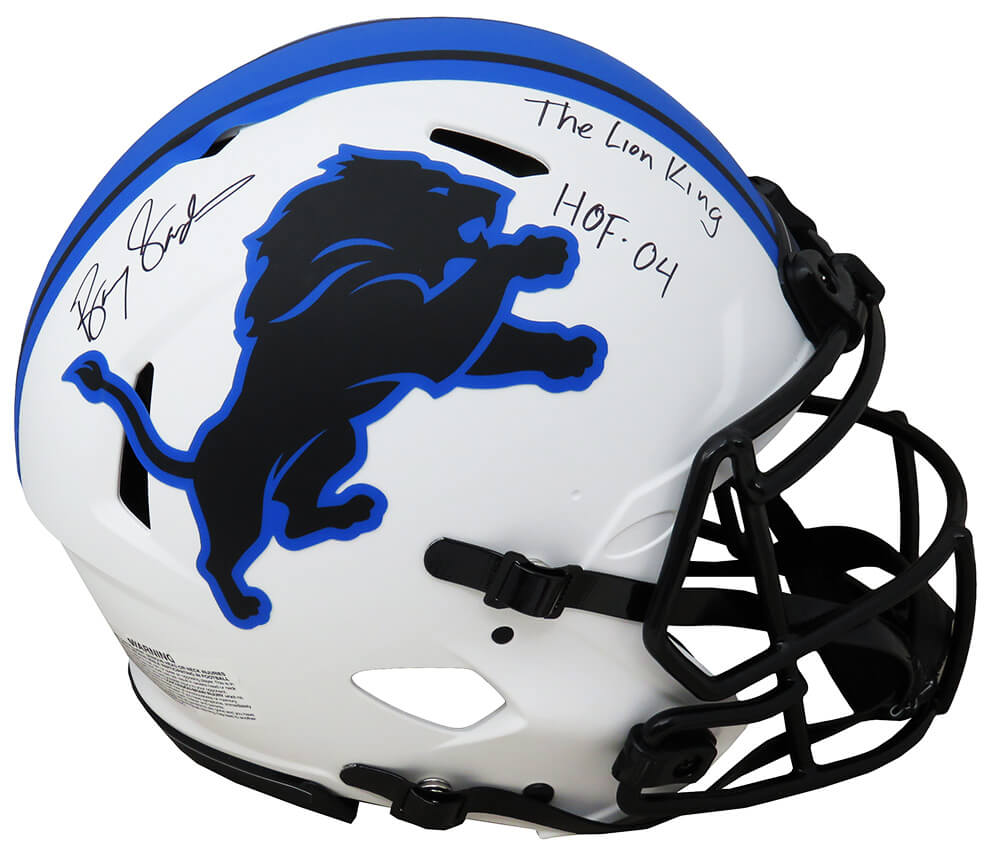 Barry Sanders Signed Lions Lunar Eclipse Speed Authentic Helmet HOF '04 + Lion King - Schwartz