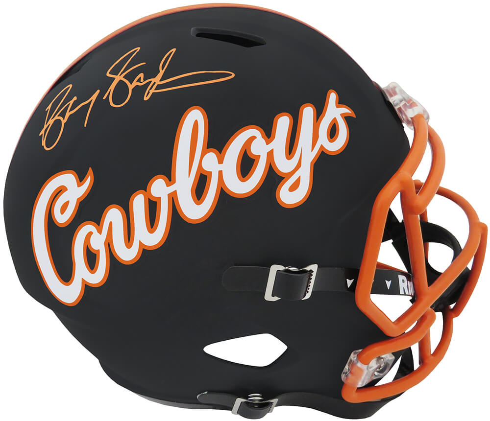 Barry Sanders Signed Oklahoma State Cowboys Black Riddell Full Size Replica Helmet – Schwartz Authenticated