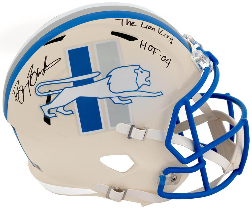 Barry Sanders Signed Detroit Lions RETRO Riddell Full Size Speed Replica Helmet w/HOF 04, The Lion King - Schwartz