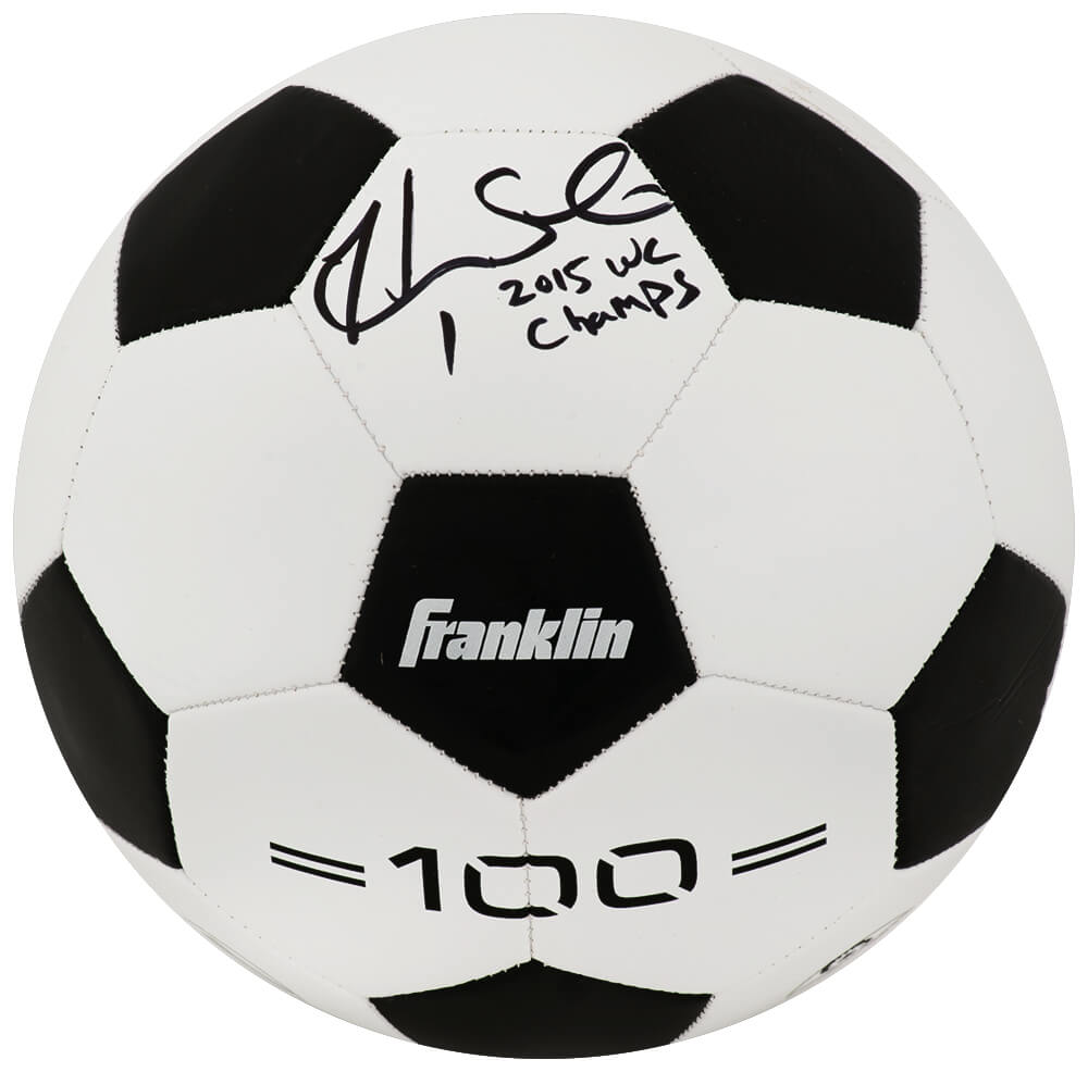 Hope Solo Signed Black & White Franklin Soccer Ball w/2015 WC Champs