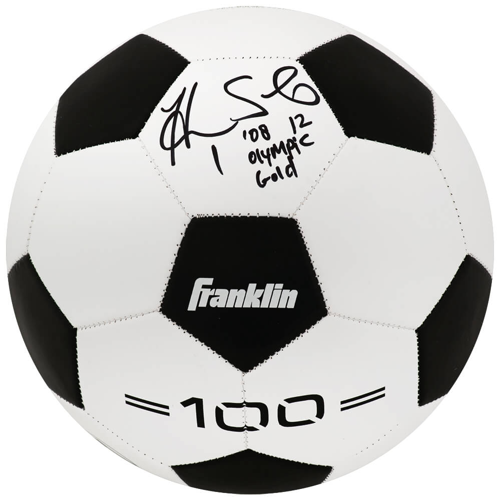 Hope Solo Signed Black & White Franklin Soccer Ball w/08, 12 Olympic Gold