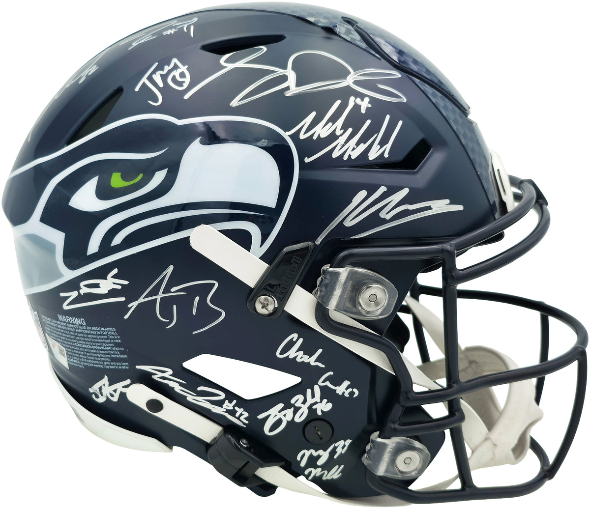 Seattle Seahawks Super Bowl LX Champions 28-Signature Autographed Blue Full Size SpeedFlex Authentic Helmet - Beckett & Fanatics Authenticated