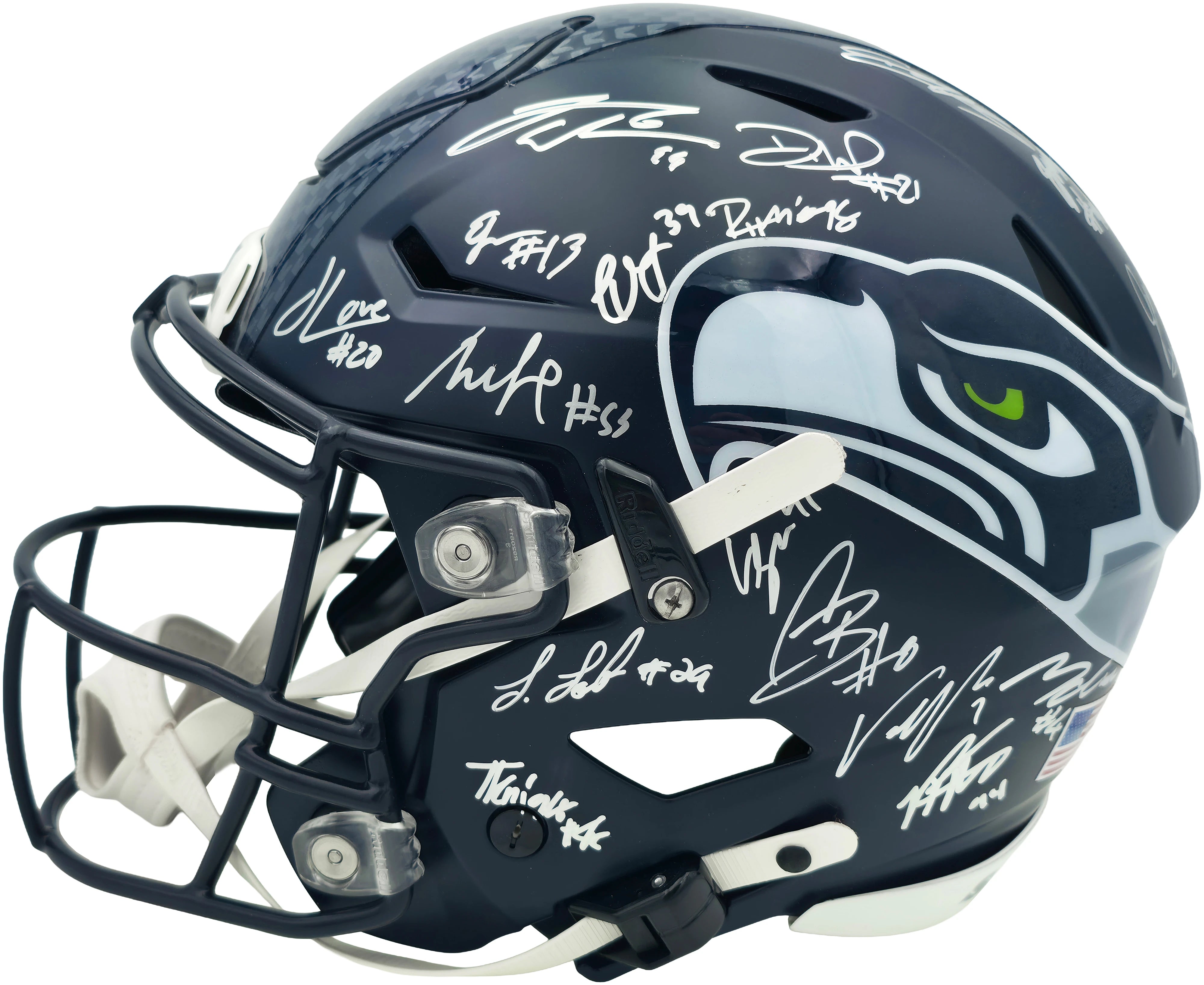 Seattle Seahawks Super Bowl LX Champions 28-Signature Autographed Blue Full Size SpeedFlex Authentic Helmet - Beckett & Fanatics Authenticated