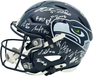 Seattle Seahawks Super Bowl LX Champions 28-Signature Autographed Blue Full Size SpeedFlex Authentic Helmet - Beckett & Fanatics Authenticated