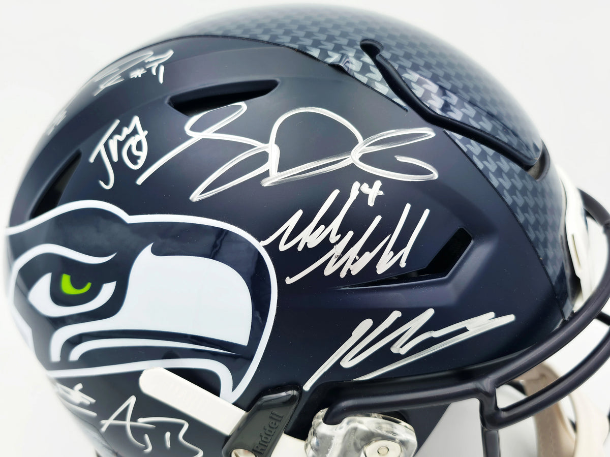Seattle Seahawks Super Bowl LX Champions 28-Signature Autographed Blue Full Size SpeedFlex Authentic Helmet - Beckett & Fanatics Authenticated