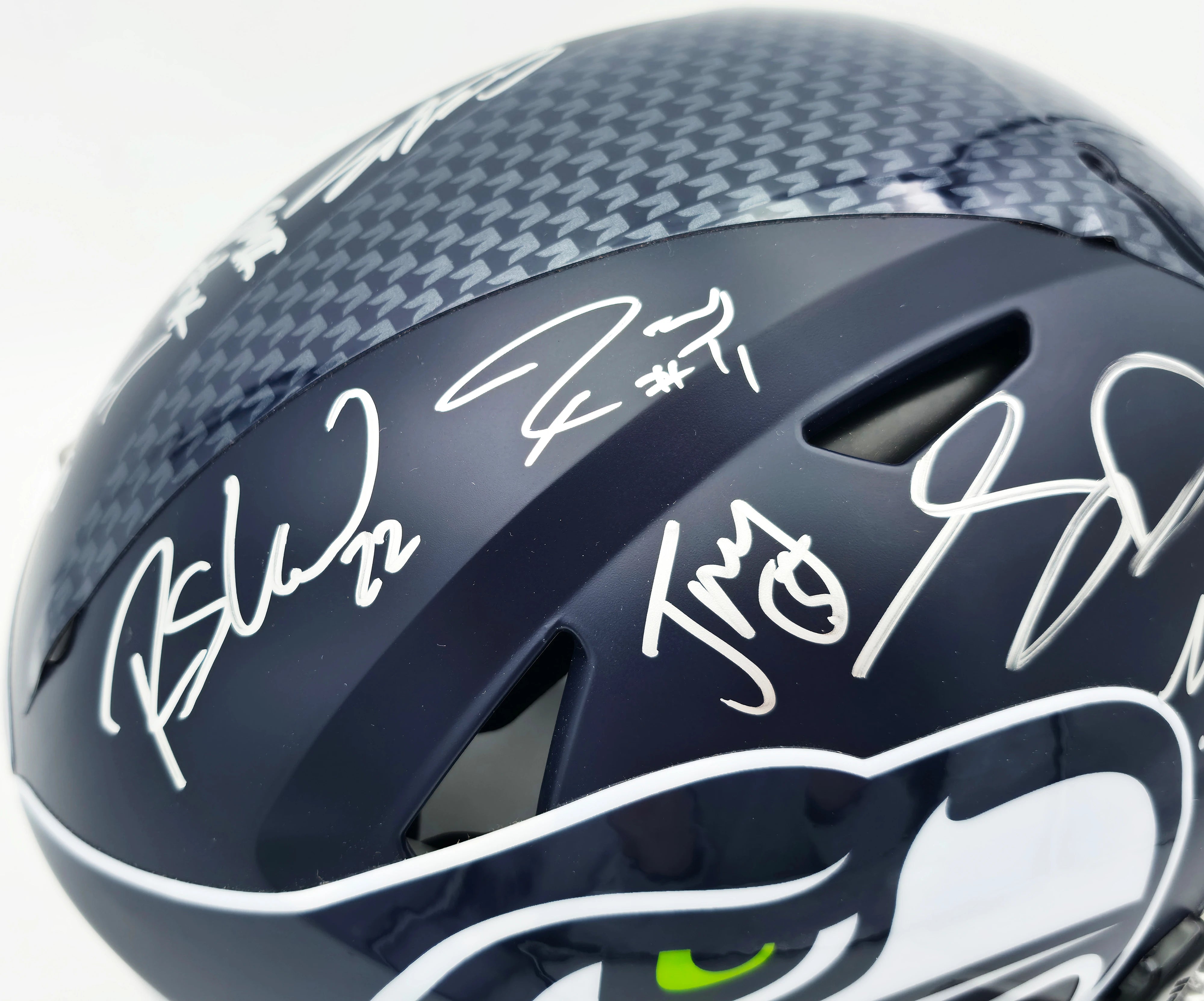 Seattle Seahawks Super Bowl LX Champions 28-Signature Autographed Blue Full Size SpeedFlex Authentic Helmet - Beckett & Fanatics Authenticated