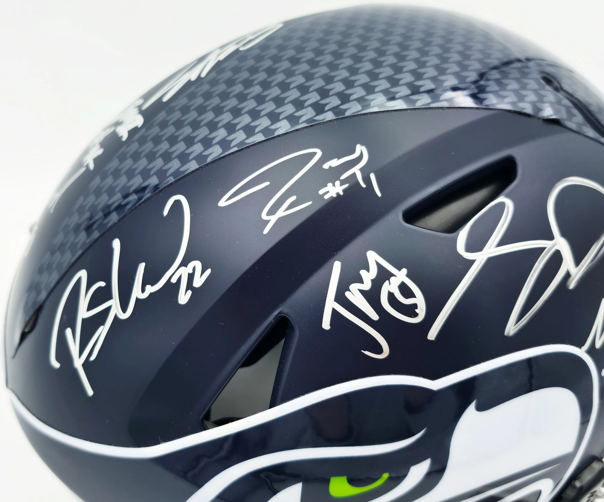 Seattle Seahawks Super Bowl LX Champions 28-Signature Autographed Blue Full Size SpeedFlex Authentic Helmet - Beckett & Fanatics Authenticated