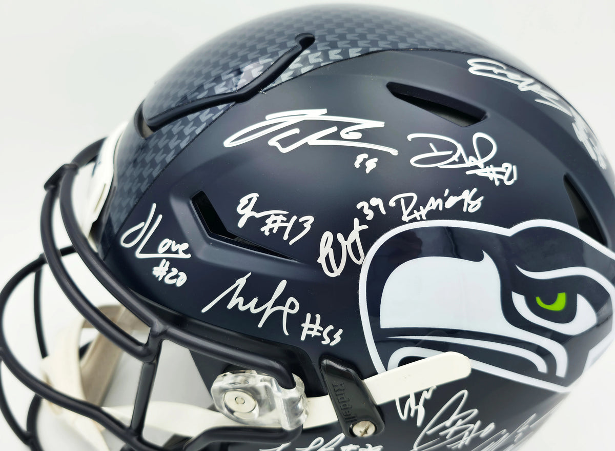 Seattle Seahawks Super Bowl LX Champions 28-Signature Autographed Blue Full Size SpeedFlex Authentic Helmet - Beckett & Fanatics Authenticated