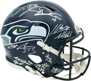 Seattle Seahawks Super Bowl LX Champions 28-Signature Autographed Blue Full Size Speed Authentic Helmet - Beckett & Fanatics Authenticated
