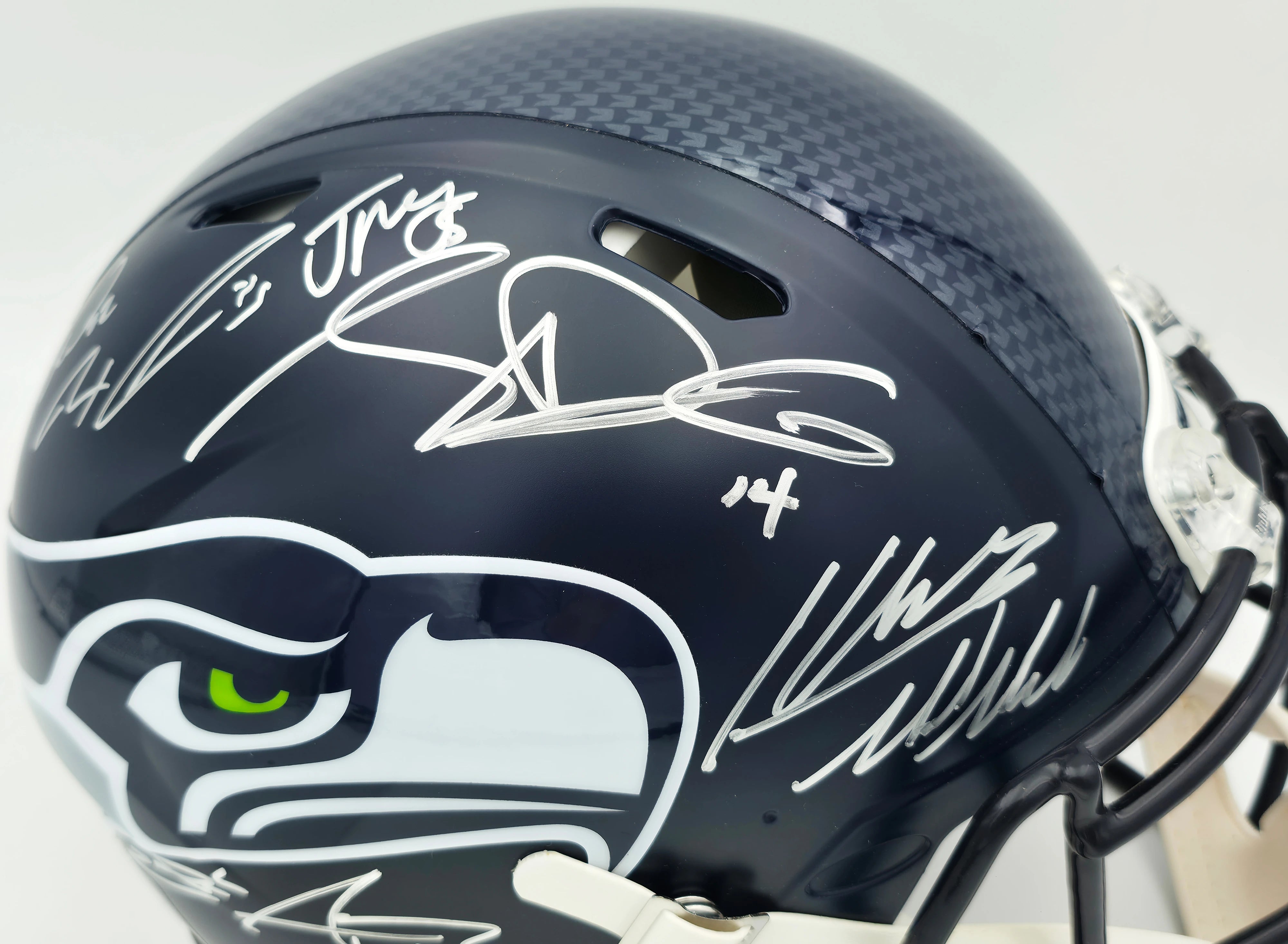 Seattle Seahawks Super Bowl LX Champions 28-Signature Autographed Blue Full Size Speed Authentic Helmet - Beckett & Fanatics Authenticated