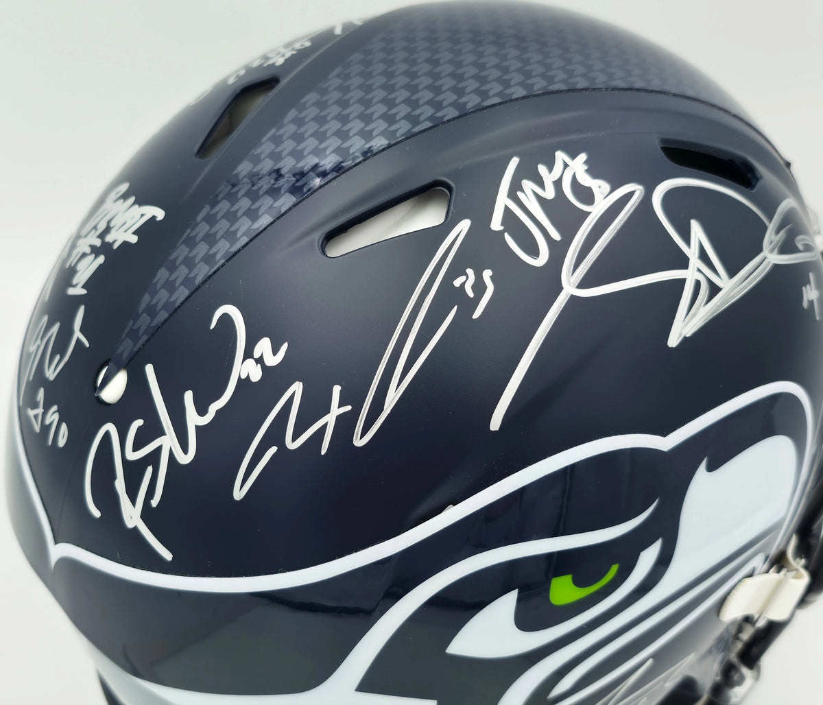 Seattle Seahawks Super Bowl LX Champions 28-Signature Autographed Blue Full Size Speed Authentic Helmet - Beckett & Fanatics Authenticated