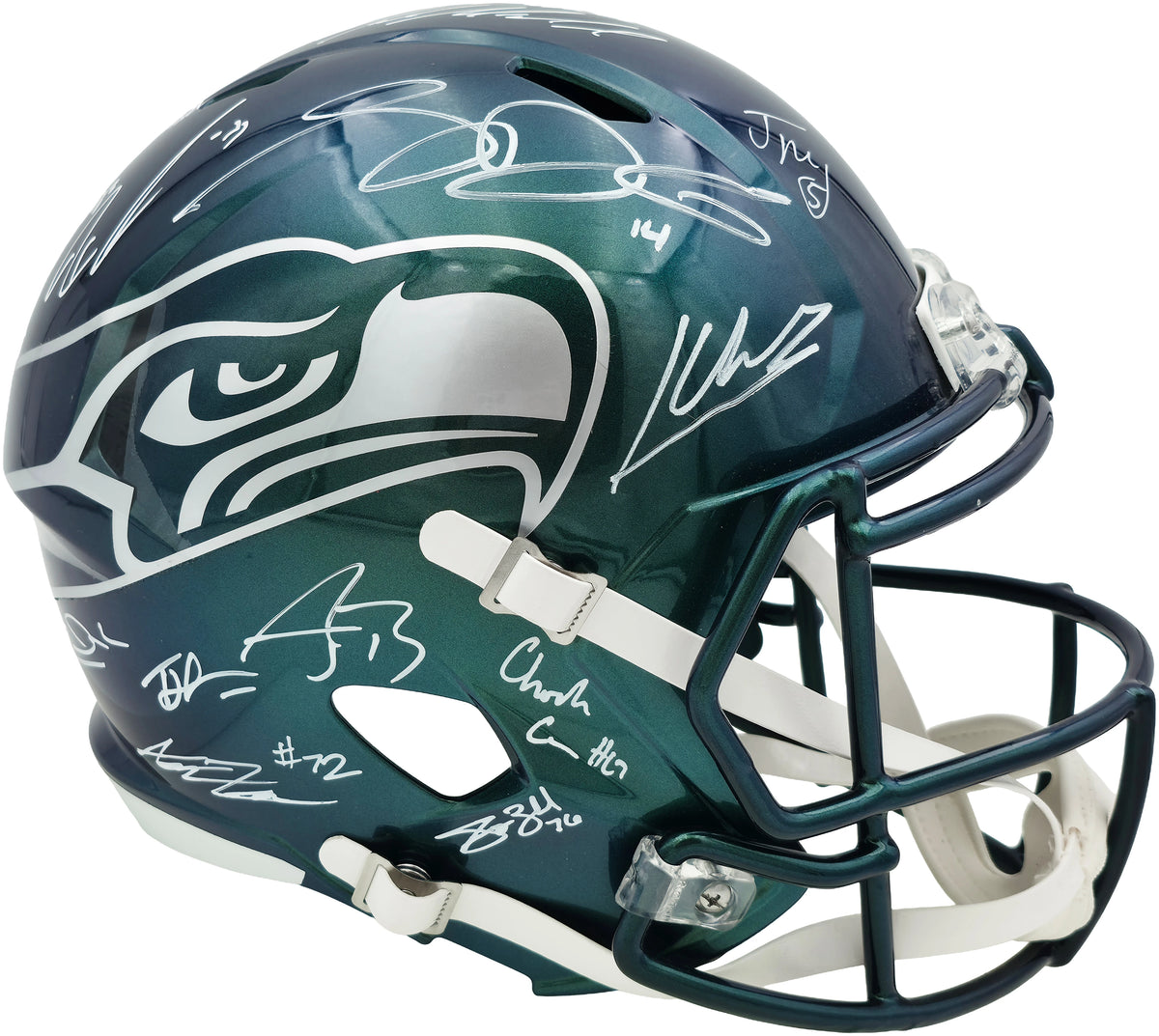 Seattle Seahawks Super Bowl LX Champions 28-Signature Autographed Rivalries Full Size Speed Replica Helmet - Beckett & Fanatics Authenticated