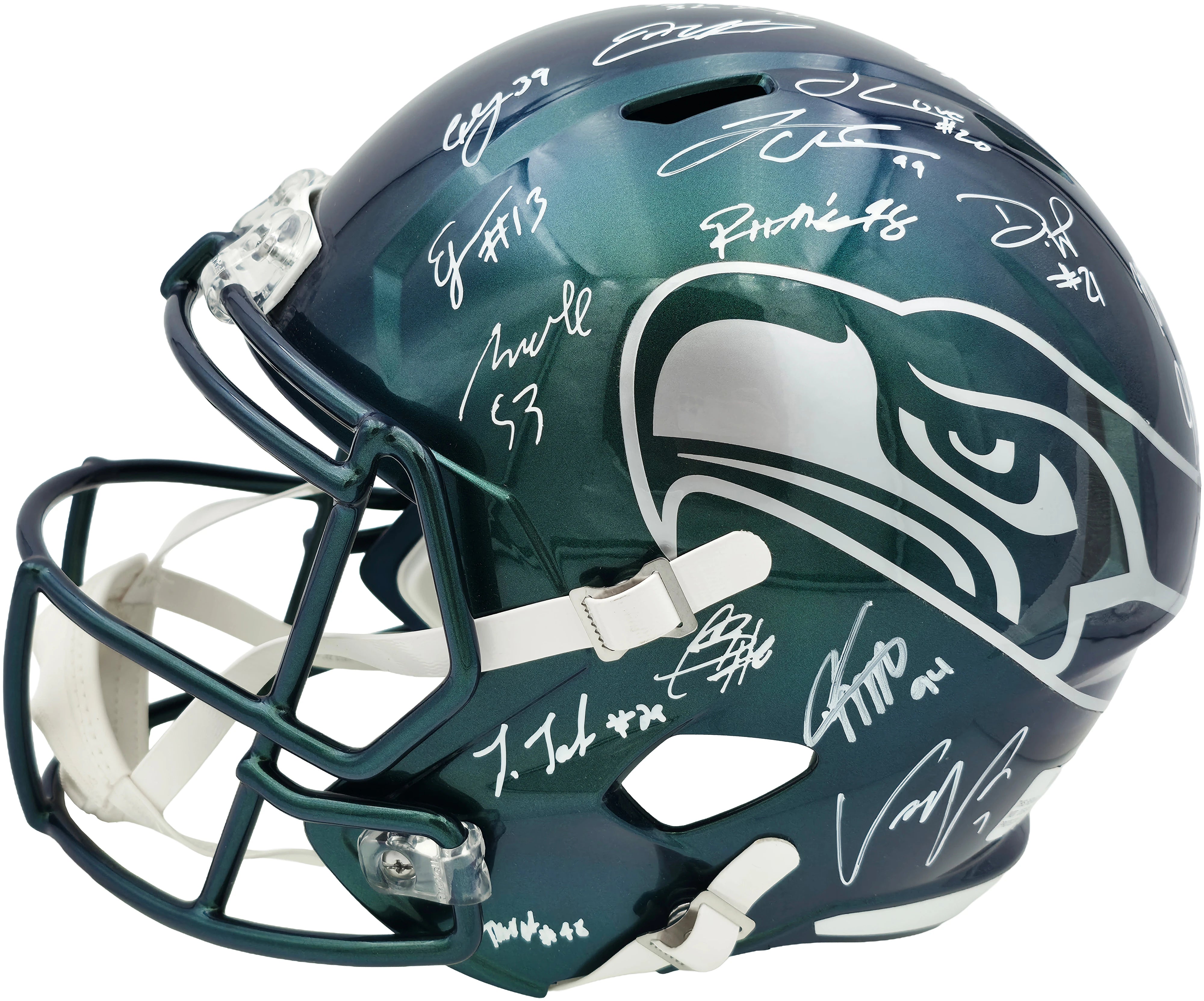 Seattle Seahawks Super Bowl LX Champions 28-Signature Autographed Rivalries Full Size Speed Replica Helmet - Beckett & Fanatics Authenticated