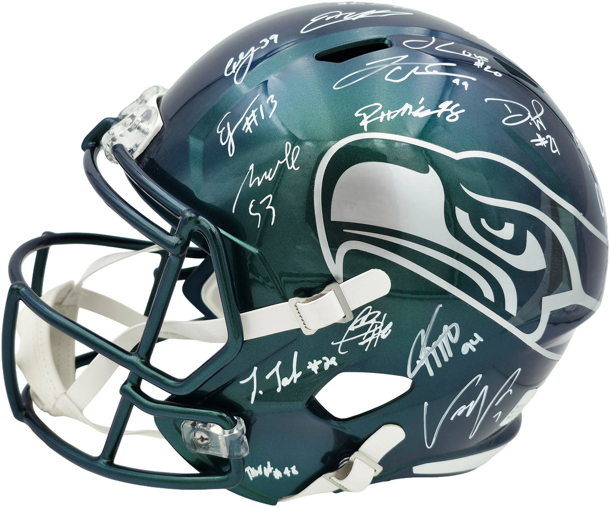 Seattle Seahawks Super Bowl LX Champions 28-Signature Autographed Rivalries Full Size Speed Replica Helmet - Beckett & Fanatics Authenticated