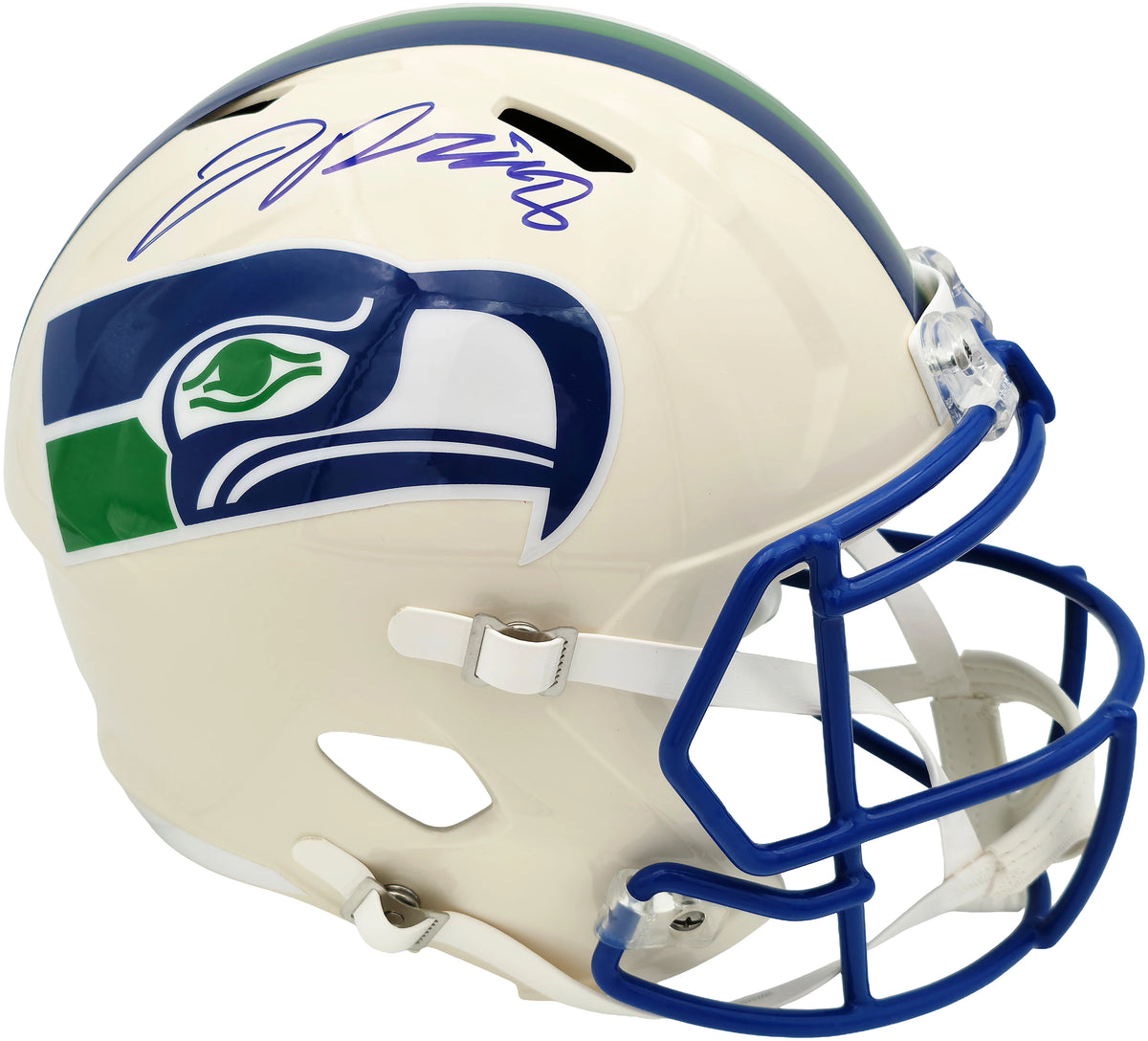Jadarian Price Autographed Seattle Seahawks Cream Retro Full Size Speed Replica Helmet - Beckett BAS Authenticated