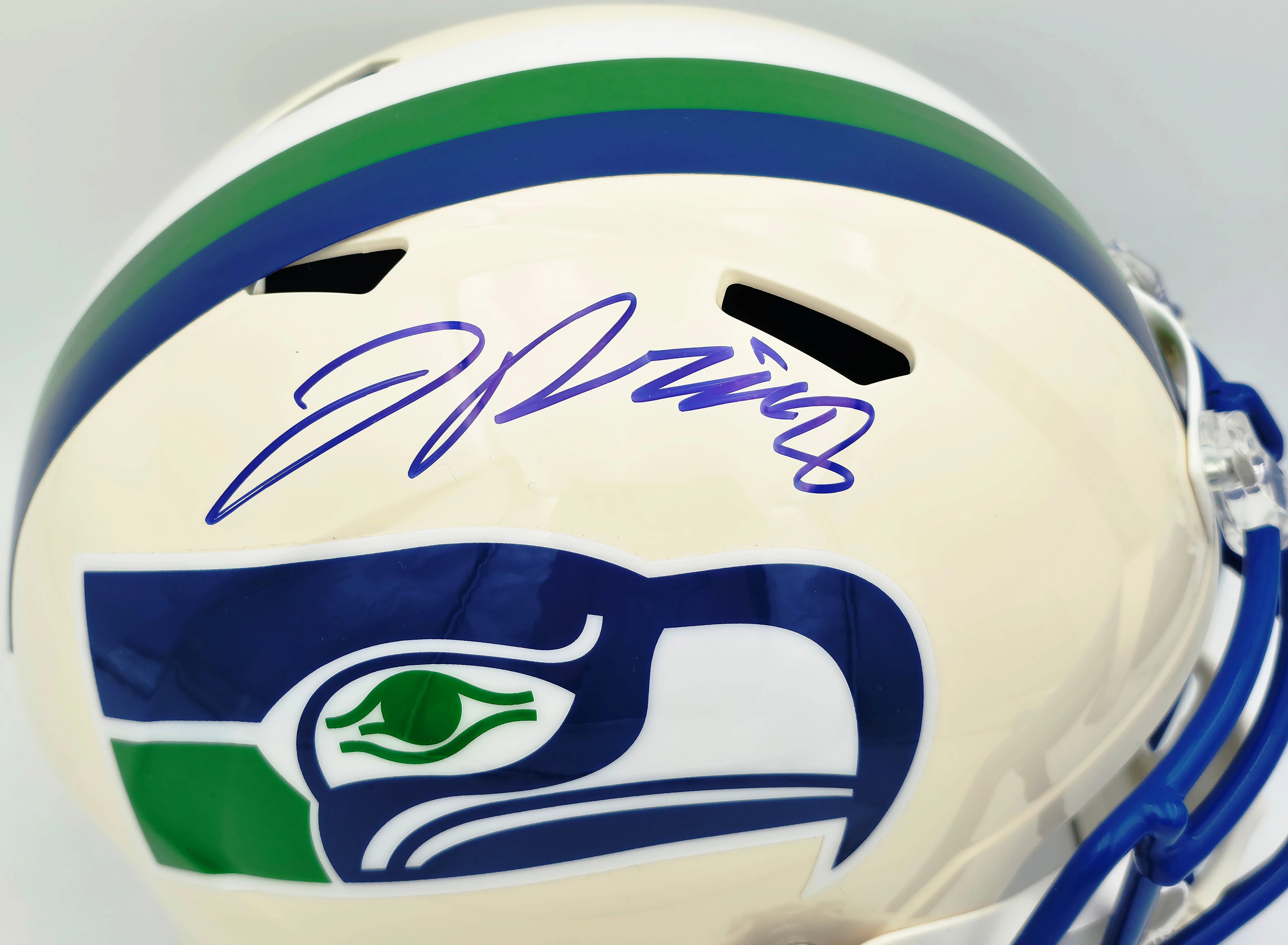 Jadarian Price Autographed Seattle Seahawks Cream Retro Full Size Speed Replica Helmet - Beckett BAS Authenticated