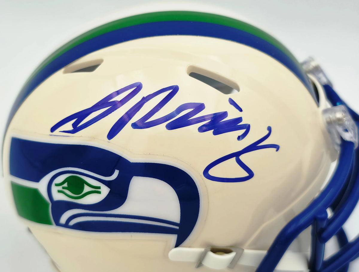 Jadarian Price Autographed Seattle Seahawks Cream Retro Speed Mini Helmet - Beckett BAS Authenticated
