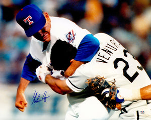 Nolan Ryan Autographed 16x20 Photo Texas Rangers Fight vs. Robin Ventura - PSA/DNA Authenticated